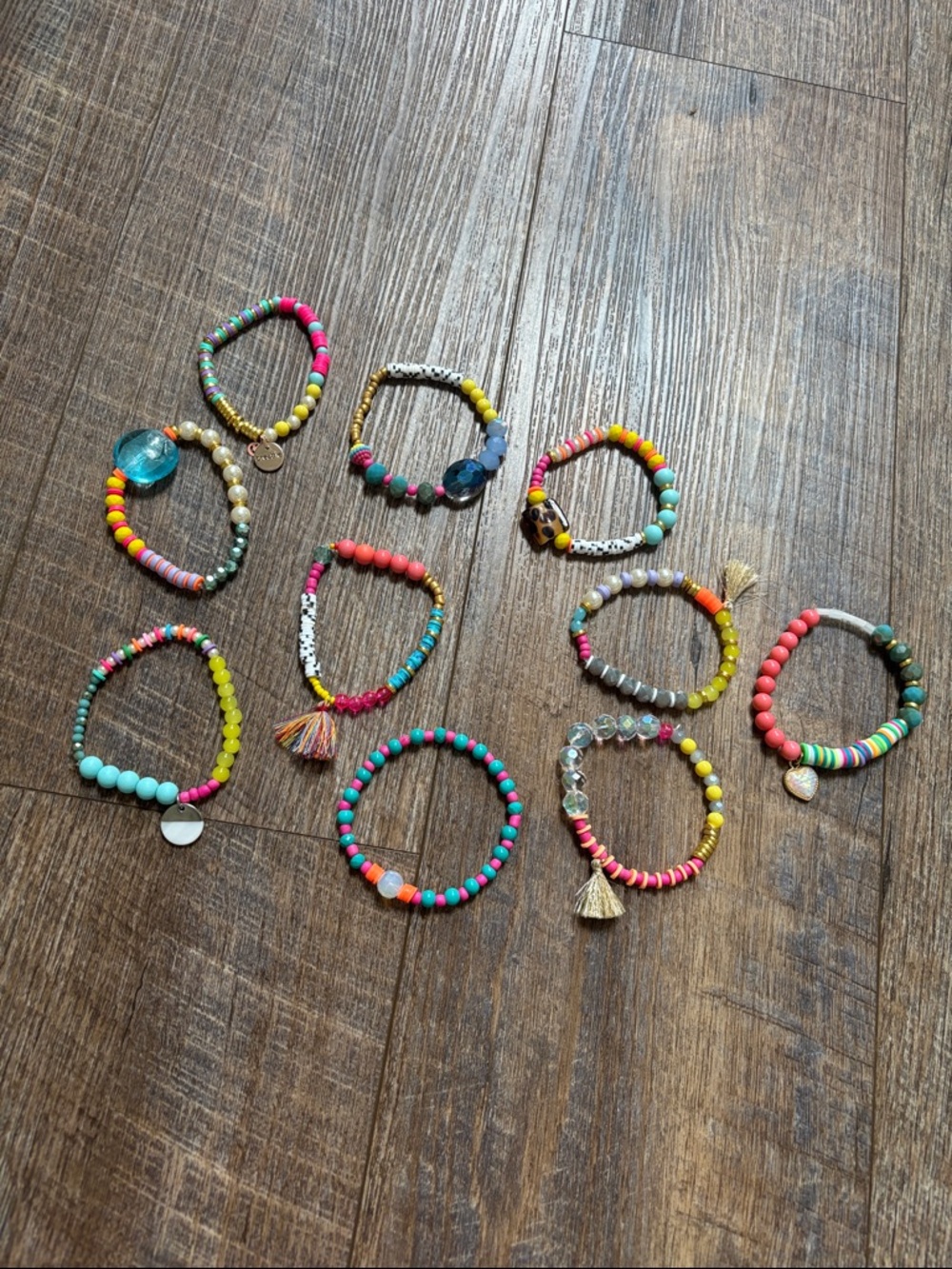 Fun and Flirty Colorful Beaded Stack Bracelet Set of Ten with Tassels - Picture 5 of 9